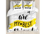 Abakuhaus Set Copripiumino Best Friend Per Letti Singoli, Buddy Motivation Art, Antiacaro, Adatto A Chi Soffre Di Allergie, Con Federa, 155 Cm X 220 Cm - 80 X 80 Cm, Grigio Antracite E Giallo