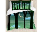 Abakuhaus Set Copripiumino Per Letto Singolo, Dreamy Wald Bei Nacht, Antiacaro, Adatto A Chi Soffre Di Allergie, Con Federa, 200 Cm X 200 Cm - 80 X 80 Cm, Verde Scuro Multicolore