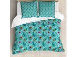 Abakuhaus Set Copripiumino Paradiesvogel Per Letti Singoli, Accenti Tropicali, Antiacaro, Adatto A Chi Soffre Di Allergie, Con Federa, 200 Cm X 200 Cm - 80 X 80 Cm, Azzurro E Multicolore