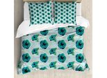 Abakuhaus Set Copripiumino Tropicale Per Letti Singoli, Hawaiian Jungle Hibiscus, Antiacaro, Adatto A Chi Soffre Di Allergie, Con Federa, 200 Cm X 200 Cm - 80 X 80 Cm, Seafoam Teal