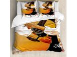 Abakuhaus Set Copripiumino Rock'n'Roll Per Letti Singoli, Con Chitarra, Antiacaro, Adatto A Chi Soffre Di Allergie, Con Federa, 200 Cm X 200 Cm - 80 X 80 Cm, Albicocca E Multicolore