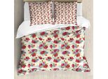 Abakuhaus Set Copripiumino Botanico Per Letti Singoli, Fiori Shabby Garden, Antiacaro, Adatto A Chi Soffre Di Allergie, Con Federa, 155 Cm X 220 Cm - 80 X 80 Cm, Color Crema E Multicolore