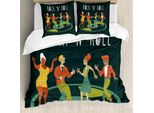 Abakuhaus Set Copripiumino Rock'n'Roll Per Letti Singoli, Tema Hipster Party, Antiacaro, Adatto A Chi Soffre Di Allergie, Con Federa, 200 Cm X 200 Cm - 80 X 80 Cm, Multicolore