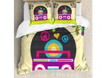 Abakuhaus Set Copripiumino Rock'n'Roll Per Letti Singoli, Radio Stereo Bohemian, Antiacaro, Adatto A Chi Soffre Di Allergie, Con Federa, 155 Cm X 220 Cm - 80 X 80 Cm, Giallo Verde Multicolore