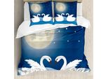 Abakuhaus Set Copripiumino Swans Per Letti Singoli, Moonlight Sky At Night Kunst, Antiacaro, Adatto A Chi Soffre Di Allergie, Con Federa, 155 Cm X 220 Cm - 80 X 80 Cm, Crema Scuro Sky Blue