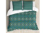Abakuhaus Set Copripiumino Marocchino Per Letti Singoli, Vintage Geometric Floral, Antiacaro, Adatto A Chi Soffre Di Allergie, Con Federa, 200 Cm X 200 Cm - 80 X 80 Cm, Azzurro Cielo Verde Reseda