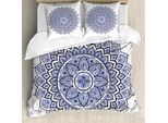 Abakuhaus Set Copripiumino Blu Mandala Per Letti Singoli, Arte Floreale Meditativa, Antiacaro, Adatto A Chi Soffre Di Allergie, Con Federa, 155 Cm X 220 Cm - 80 X 80 Cm, Blu Notte E Bianco