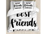 Abakuhaus Set Copripiumino Best Friend Per Letti Singoli, Monochrome Love Forever, Antiacaro E Anallergico Con Federa, 200 Cm X 200 Cm - 80 X 80 Cm, Grigio Antracite E Bianco