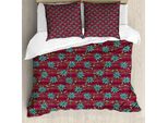 Abakuhaus Set Copripiumino Flora Per Letti Singoli, Vivid Garten Knospen Blooming, Antiacaro, Adatto A Chi Soffre Di Allergie, Con Federa, 155 Cm X 220 Cm - 80 X 80 Cm, Maroon Seafoam