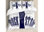 Abakuhaus Set Copripiumino Rock'n'Roll Per Letti Singoli, Rockstar, Antiacaro, Adatto A Chi Soffre Di Allergie, Con Federa, 200 Cm X 200 Cm - 80 X 80 Cm, Viola Scuro, Blu, Bianco