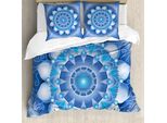 Abakuhaus Set Copripiumino Blu Mandala Per Letti Singoli, Stile Folcloristico Orientale, Antiacaro, Adatto A Chi Soffre Di Allergie, Con Federa, 200 Cm X 200 Cm - 80 X 80 Cm, Blu Cielo Profondo Multicolore