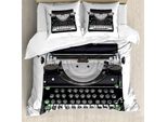 Abakuhaus Set Copripiumino Per Letto Singolo, Macchina Da Scrivere Antica, Antiacaro, Adatto A Chi Soffre Di Allergie, Con Federa, 200 Cm X 200 Cm - 80 X 80 Cm, Grigio Verde Felce