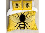 Abakuhaus Set Copripiumino Queen Bee Per Letti Singoli, Dettaglio Con Insetti, Antiacaro, Adatto A Chi Soffre Di Allergie, Con Federa, 200 Cm X 200 Cm - 80 X 80 Cm, Terra Giallo Grigio