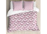 Abakuhaus Set Copripiumino Rosa Per Letti Singoli, Fiori Sbocciati, Antiacaro, Adatto A Chi Soffre Di Allergie, Con Federa, 200 Cm X 200 Cm - 80 X 80 Cm, Fucsia Rosa Baby