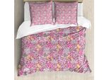 Set Copripiumino Rosa Abakuhaus Per Letti Singoli, Motivo Floreale Astratto, Antiacaro, Adatto A Chi Soffre Di Allergie, Con Federa, 155 Cm X 220 Cm - 80 X 80 Cm, Magenta Scuro Multicolore