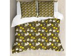Abakuhaus Set Copripiumino Giallo Per Letti Singoli, Fiori E Uccelli, Antiacaro, Adatto A Chi Soffre Di Allergie, Con Federa, 155 Cm X 220 Cm - 80 X 80 Cm, Cerbiatto E Multicolore