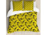 Abakuhaus Set Copripiumino Giallo Con Uccelli Per Letti Singoli, Uccelli E Petali Di Fiori, Antiacaro, Adatto A Chi Soffre Di Allergie, Con Federa, 200 Cm X 200 Cm - 80 X 80 Cm, Giallo Indaco