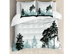 Abakuhaus Set Copripiumino Per Letti Singoli Wild Jagen, Silhouette Boschiva, Antiacaro, Adatto A Chi Soffre Di Allergie, Con Federa, 200 Cm X 200 Cm - 80 X 80 Cm, Verde Acqua Chiaro Verde Scuro