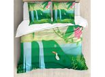 Set Copripiumino Abakuhaus Per Letti Singoli, Foresta Tropicale Cartoon, Antiacaro, Adatto A Chi Soffre Di Allergie, Con Federa, 155 Cm X 220 Cm - 80 X 80 Cm, Multicolore