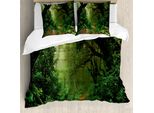 Abakuhaus Set Copripiumino Per Letti Singoli, Foresta In Asia Touristic, Antiacaro, Adatto A Chi Soffre Di Allergie, Con Federa, 200 Cm X 200 Cm - 80 X 80 Cm, Verde Marrone