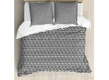 Abakuhaus Set Copripiumino Artistico Per Letti Singoli, Strisce Orizzontali Ondulate, Antiacaro, Adatto A Chi Soffre Di Allergie, Con Federa, 200 Cm X 200 Cm - 80 X 80 Cm, Grigio Antracite E Bianco