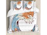 Set Copripiumino Da Letto Singolo Abakuhaus, Disegno Surf Giant Ocean Wave, Antiacaro E Anallergico, Con Federa, 155 Cm X 220 Cm - 80 X 80 Cm, Color Pesca E Blu