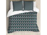 Abakuhaus Set Copripiumino Marocchino Per Letti Singoli, Folkloric Vivid Ikat Kunst, Antiacaro, Adatto A Chi Soffre Di Allergie, Con Federa, 155 Cm X 220 Cm - 80 X 80 Cm, Verde Scuro Multicolore