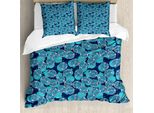 Abakuhaus Set Copripiumino Blu Turchese Per Letti Singoli, Melograno Esotico, Antiacaro, Adatto A Chi Soffre Di Allergie, Con Federa, 155 Cm X 220 Cm - 80 X 80 Cm, Turquoise Sea Blue