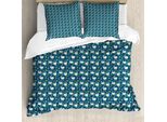 Abakuhaus Set Copripiumino Swans Per Letti Singoli, Uccelli Acquatici Fiori Di Loto, Antiacaro Adatto A Chi Soffre Di Allergie Con Federa, 200 Cm X 200 Cm - 80 X 80 Cm, Verde Lime Seafoam