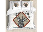 Abakuhaus Set Copripiumino Per Letti Singoli Wild Jagen, Hipster Wilde Antler, Antiacaro, Adatto A Chi Soffre Di Allergie, Con Federa, 155 Cm X 220 Cm - 80 X 80 Cm, Burnt Sienna Pale Sepia