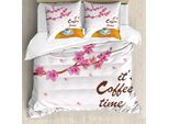 Abakuhaus Set Copripiumino Per Letto Singolo, Cherry Blossom And Cup, Antiacaro, Adatto A Chi Soffre Di Allergie, Con Federa, 200 Cm X 200 Cm - 80 X 80 Cm, Multicolore