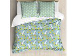 Abakuhaus Set Copripiumino Giallo Per Letti Singoli, Gru E Fiori, Antiacaro, Adatto A Chi Soffre Di Allergie, Con Federa, 200 Cm X 200 Cm - 80 X 80 Cm, Azzurro Giallo