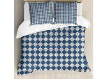 Abakuhaus Set Copripiumino Marocchino Per Letti Singoli, Patchwork Floreale, Antiacaro, Adatto A Chi Soffre Di Allergie, Con Federa, 155 Cm X 220 Cm - 80 X 80 Cm, Blu Cielo Scuro Avorio