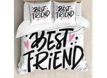 Abakuhaus Set Copripiumino Best Friend Per Letti Singoli, Scritta Girly, Antiacaro, Adatto A Chi Soffre Di Allergie, Con Federa, 155 Cm X 220 Cm - 80 X 80 Cm, Rosa Pallido E Grigio Carbone