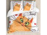 Abakuhaus Migliore Amico Set Copripiumino Per Letti Singoli, Kitten Motivation, Antiacaro, Adatto A Chi Soffre Di Allergie, Con Federa, 155 Cm X 220 Cm - 80 X 80 Cm, Peach Multicolor