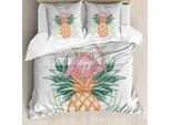 Abakuhaus Set Copripiumino Per Letto Singolo, Ananas Flamingo Leaves, Antiacaro, Adatto A Chi Soffre Di Allergie, Con Federa, 155 Cm X 220 Cm - 80 X 80 Cm, Multicolore