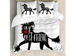 Abakuhaus Set Copripiumino Best Friend Per Letti Singoli, Pet Family Friendships, Antiacaro, Adatto A Chi Soffre Di Allergie, Con Federa, 200 Cm X 200 Cm - 80 X 80 Cm, Grigio Antracite Vermiglio