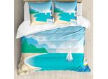 Abakuhaus Set Copripiumino Grafico Per Letti Singoli, Calm Seascape Cartoon, Antiacaro, Adatto A Chi Soffre Di Allergie, Con Federa, 155 Cm X 220 Cm - 80 X 80 Cm, Multicolore