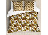 Abakuhaus Set Copripiumino Giallo Per Letti Singoli, Galline Nei Cestini, Antiacaro, Adatto A Chi Soffre Di Allergie, Con Federa, 200 Cm X 200 Cm - 80 X 80 Cm, Multicolore
