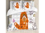 Abakuhaus Set Copripiumino Per Letto Singolo Per La Festa Del Papà, Papà E Gattini In Fiore, Antiacaro, Adatto A Chi Soffre Di Allergie, Con Federa, 200 Cm X 200 Cm - 80 X 80 Cm, Multicolore