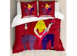 Abakuhaus Set Copripiumino Rock'n'Roll Per Letti Singoli, Chitarrista E Cantante, Antiacaro, Adatto A Chi Soffre Di Allergie, Con Federa, 200 Cm X 200 Cm - 80 X 80 Cm, Rubino E Multicolore