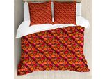 Abakuhaus Set Copripiumino Arancione Bruciato Per Letti Singoli, Motivo Floreale Astratto, Antiacaro E Anallergico Con Federa, 200 Cm X 200 Cm - 80 X 80 Cm, Fucsia Scuro Multicolore