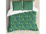 Abakuhaus Set Copripiumino Botanico Per Letti Singoli, Motivi Astratti Naturali, Antiacaro, Adatto A Chi Soffre Di Allergie, Con Federa, 155 Cm X 220 Cm - 80 X 80 Cm, Verde Acqua Scuro Seafoam