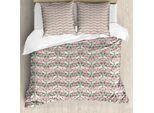 Abakuhaus Set Copripiumino Per Letto Singolo, Motivo Floreale Colorato E Vivace, Antiacaro E Anallergico, Con Federa, 200 Cm X 200 Cm - 80 X 80 Cm, Rosa Pallido E Verde Alloro
