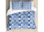 Abakuhaus Set Copripiumino Per Letti Singoli, Motivo Floreale Squares, Antiacaro, Adatto A Chi Soffre Di Allergie, Con Federa, 200 Cm X 200 Cm - 80 X 80 Cm, Blu Cielo Scuro