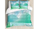 Abakuhaus Set Copripiumino Swans Per Letti Singoli, Paesaggio Pastorale Primaverile, Antiacaro, Adatto A Chi Soffre Di Allergie, Con Federa, 155 Cm X 220 Cm - 80 X 80 Cm, Azzurro Pallido Seafoam