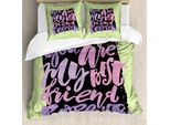Abakuhaus Set Copripiumino Best Friend Per Letti Singoli, Scritta Chiara, Antiacaro, Adatto A Chi Soffre Di Allergie, Con Federa, 200 Cm X 200 Cm - 80 X 80 Cm, Verde Pallido Rosa Baby