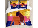 Abakuhaus Set Copripiumino Con Motivo Grafico Per Letti Singoli, Romantica Coppia Sulla Costa, Antiacaro, Adatto A Chi Soffre Di Allergie, Con Federa, 200 Cm X 200 Cm - 80 X 80 Cm, Multicolore