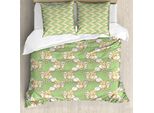 Abakuhaus Set Copripiumino Giallo Per Letti Singoli, Gallinelle, Antiacaro, Adatto A Chi Soffre Di Allergie, Con Federa, 155 Cm X 220 Cm - 80 X 80 Cm, Verde Champagne