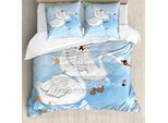 Abakuhaus Set Copripiumino Swans Per Letti Singoli, Gracious Fluss Natur-Landschaft, Antiacaro, Adatto A Chi Soffre Di Allergie, Con Federa, 155 Cm X 220 Cm - 80 X 80 Cm, Blu Pallido Multicolore